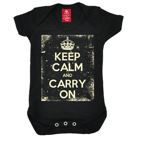 Official Keep Calm And Carry On ... Distressed Babygrow
